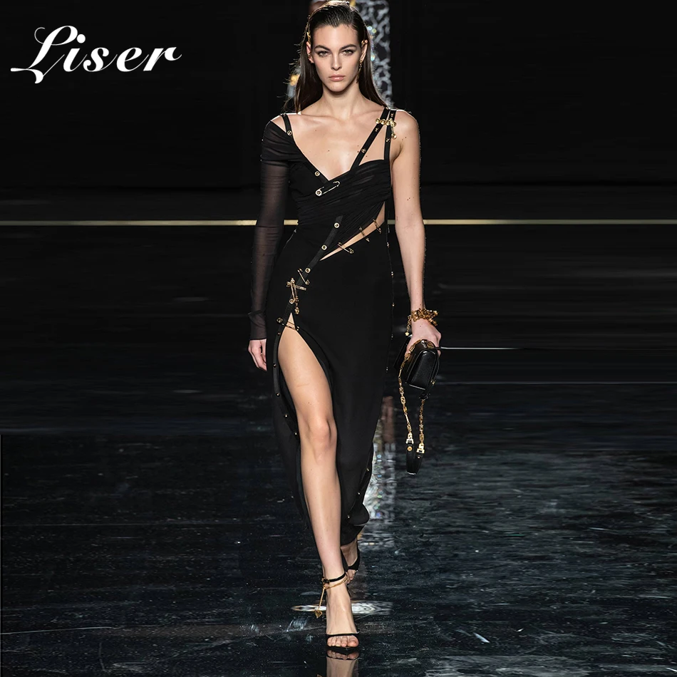 

Liser 2019 New Summer Women Dress Strapless Hollow Out Bandage Dress Sexy Bodycon Elegant Celebrity Party Black Dresses Vestidos