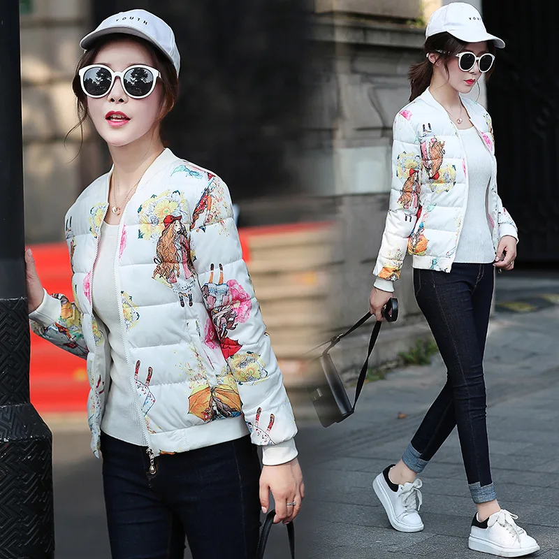 

Women's Jacket 2019 new style jacket ladies autumn and winter short jacket printing fashion casual hooded ladies cotton jacket
