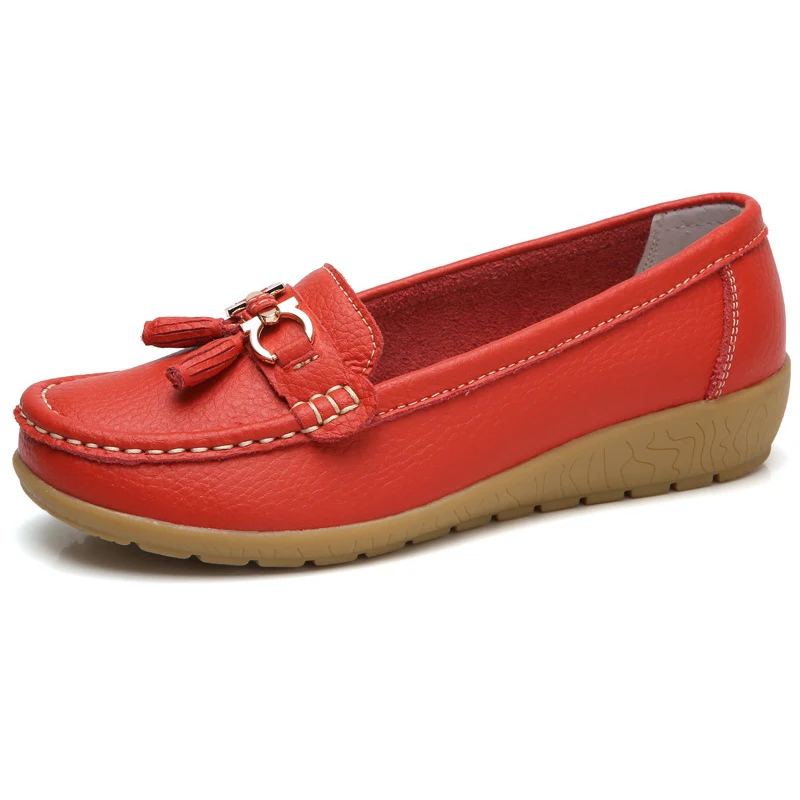 Sommer-Freizeitschuhe für Damen aus echtem Leder, flache Schuhe mit Quasten, groß, neue Kollektion_voghion.com