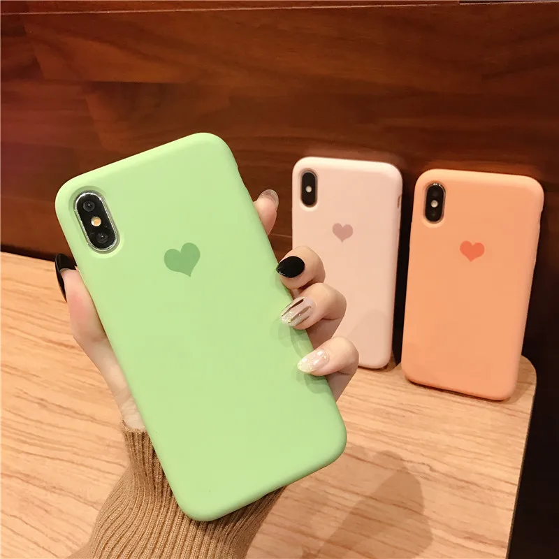 Милый чехол с сердечком для iPhone 6 6S 7 8 Plus X XS XR Xs Max жидкий силикон яркие цвета мягкая