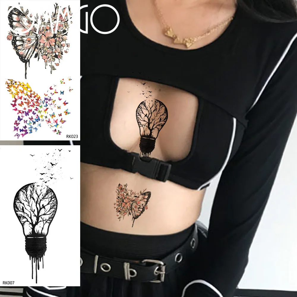 

Тату-наклейка OMMGO для мужчин и женщин, временная тату-наклейка с лампочками, деревьями, птицами, лесами, бабочками, Frag, тату на заказ