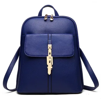 

Elegant PU Royal Blue Pratical Schoolbag Casual Traveling Women Backpacks Bag Buckle Zipper