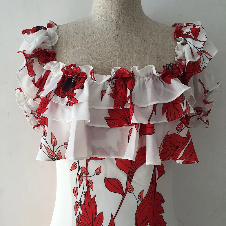 HIGH QUALITY New Fashion 2019 Designer Runway Print Dress Women's One-shoulder Floral Cascading Ruffle Long Dress (5)