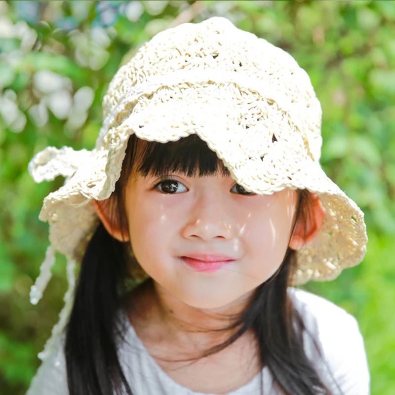 Детские соломенные шляпки ручной работы, одноцветная пляжная кепка для девочек, детская летняя складная шляпа, топ, CPAM
