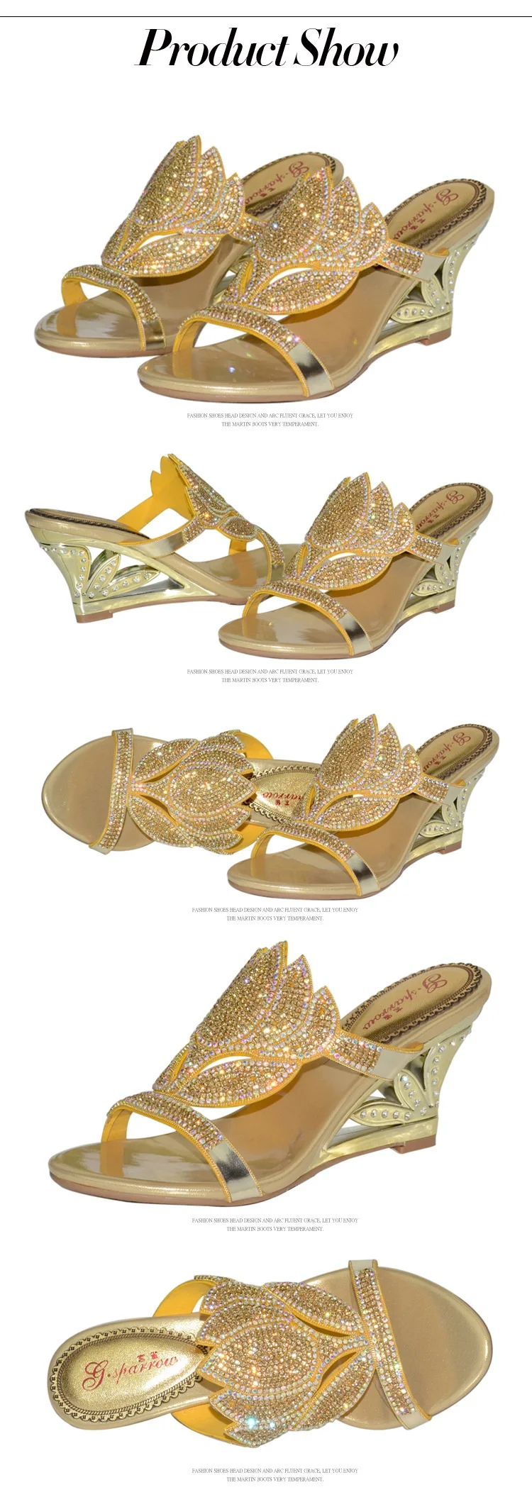 2016 New Fashion Women Purple Gold Sexy High Heel Diamond Wedges Sandals Female Summer Shoes 8cm High Quality-2