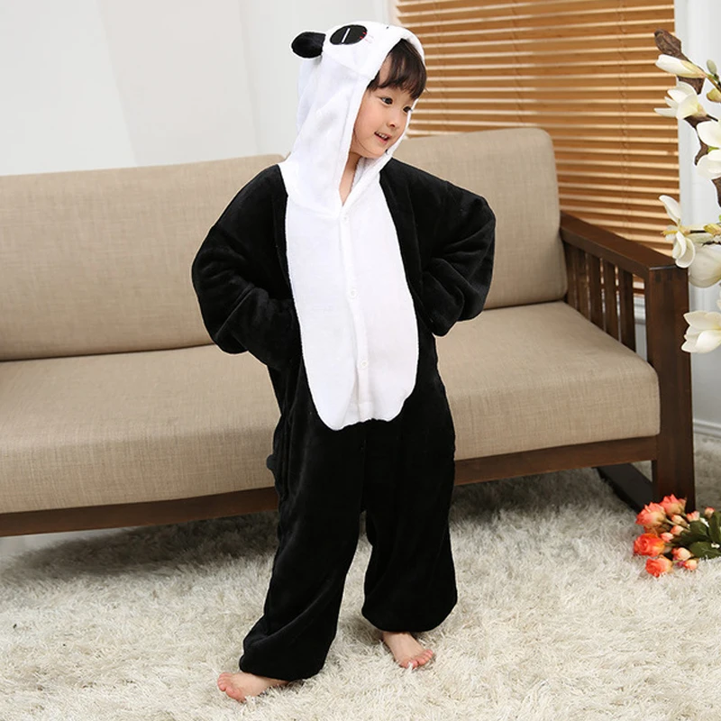 Cute Panda Cartoon Kids Kigurumi Pyjamas Flannel Children Onesies Pajamas Soft One-piece Sleepwear Cosplay For Halloween Costume (2)