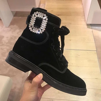 

Black Martin Boots Suede Leather Cow Lace up Ankle Motorcycle Boots Womens Shoes Winter Fall