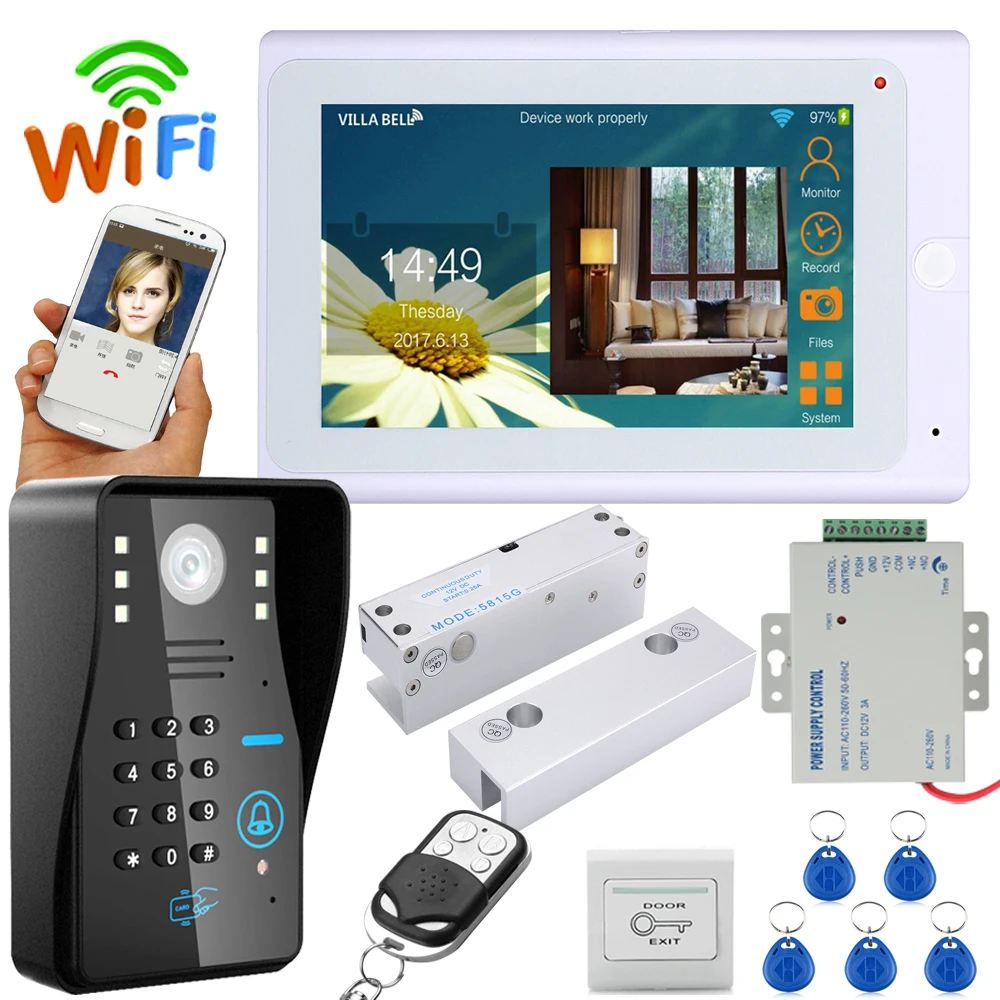 7" TFT Wired / Wireless Wifi RFID Password Video Doorbell Intercom System with Electric Bolt Lock Frameless Glass Door | Безопасность