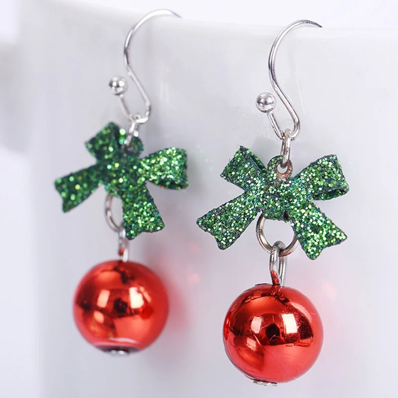 Christmas Gift Bowknot Dangle Earring Red Green Jewelry Trendy Christmas Xmas Charm Simple Ball Pendant Earring For Women Girl