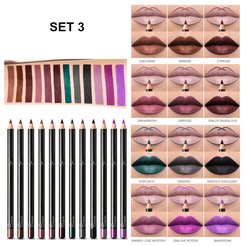 Pudaier 12 шт Matte Lip Liner Pencil Макияж комплект водостойкий лайнер для губ увлажнитель длительного действия красочные мягкие косметика для губ ручка