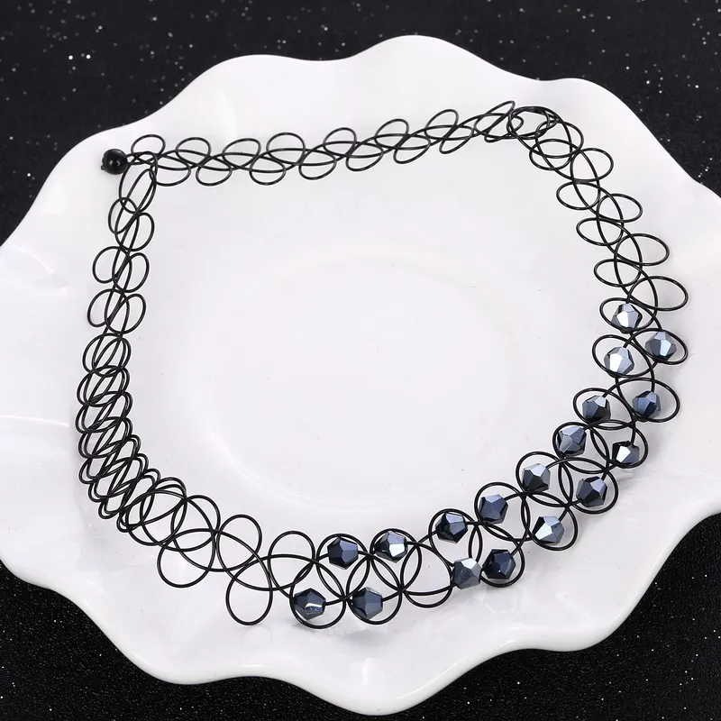 GR Jewelry Chokers Chains Necklace Stretch Elastic Black Bead For Women
