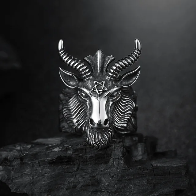Fashion Big Sheep Goat Horn Head Ring Satan Worship