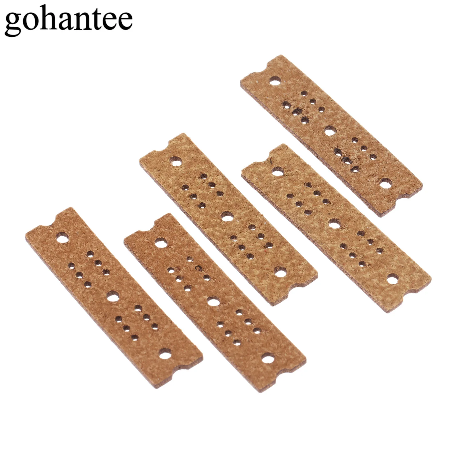 gohantee Brown 5pcs Slingshots Pouches Microfiber Leather with Center Hole for Outdoor Hunting Catapults 60mm x 16mm