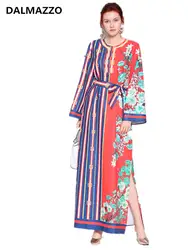 Винтажное печатное заклинание цвета женское с длинным рукавом свободное раздельное длинное платье 2018 новейшее роскошное женское высокое