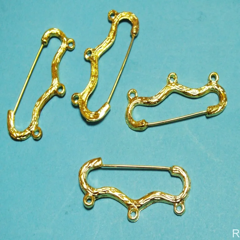100pcs safety pin with 3 loops Gold color /Silver Plated brooch pin for