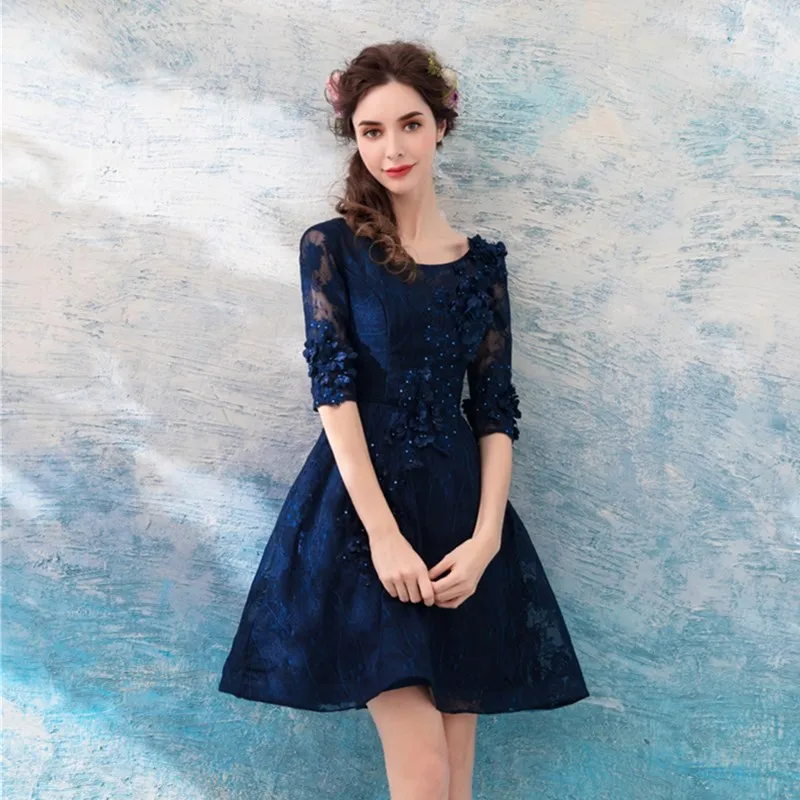 Ruthshen rodilla longitud corto Vestidos de baile robe bal de promo Encaje flores partido con medias mangas Vestidos cortos de Gala