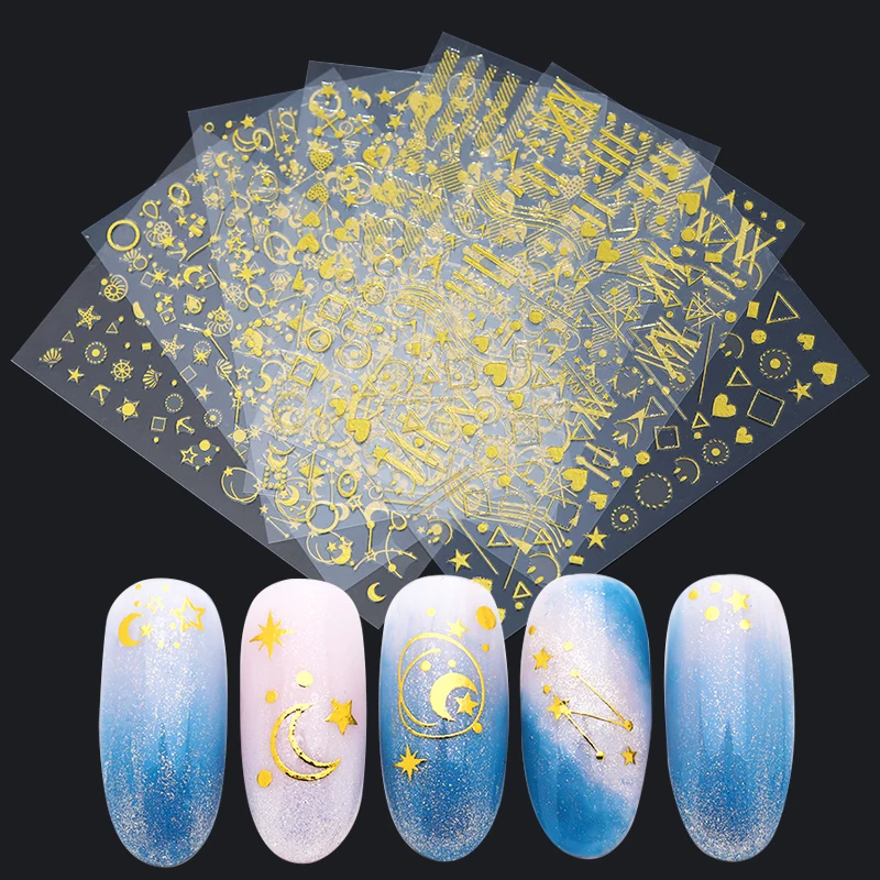 

Gold 3D Nail Art Adhesive Transfer Stickers Decals Geometric Mixed Pattern Nail Art Decorations DIY Design Nail Sticker