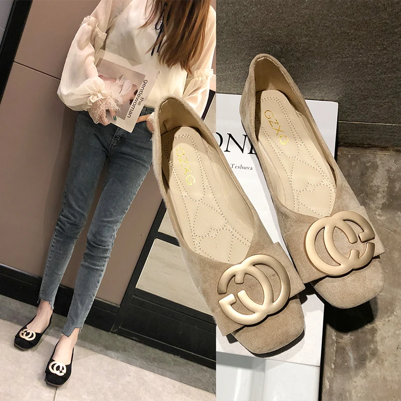 

2019 Spring Autumn Women Ballet Flats Square Toe Slip On Espadrilles Metal Dectoration Boat Shoes Zapatos Mujer