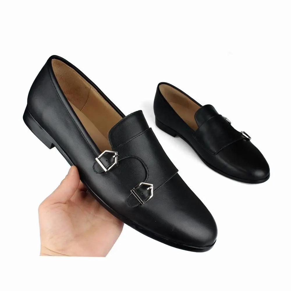 Black Genuine Leather Double-Monk Loafers (5)