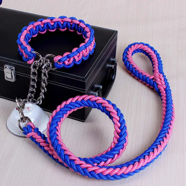 Upgrade Large Dog Leashes Nylon Strong Collar Leashes Stainless Steel Chain Prevent Breakaway Suit for Large Dog (2)