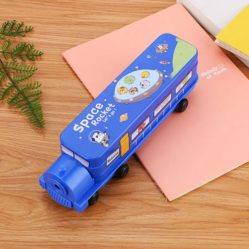 

1pcs18 latest tinplate pencil case boy and girl children multi-purpose cute train pencil box student creative pencil case