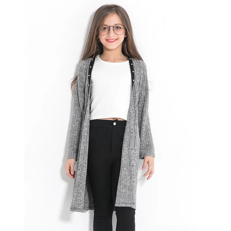 

Fashion Teen Girls Sweater Coat Grey Cardigan Sweaters Wild Casual Children's Wear Loose Knitted Spring Autumn Outerwear