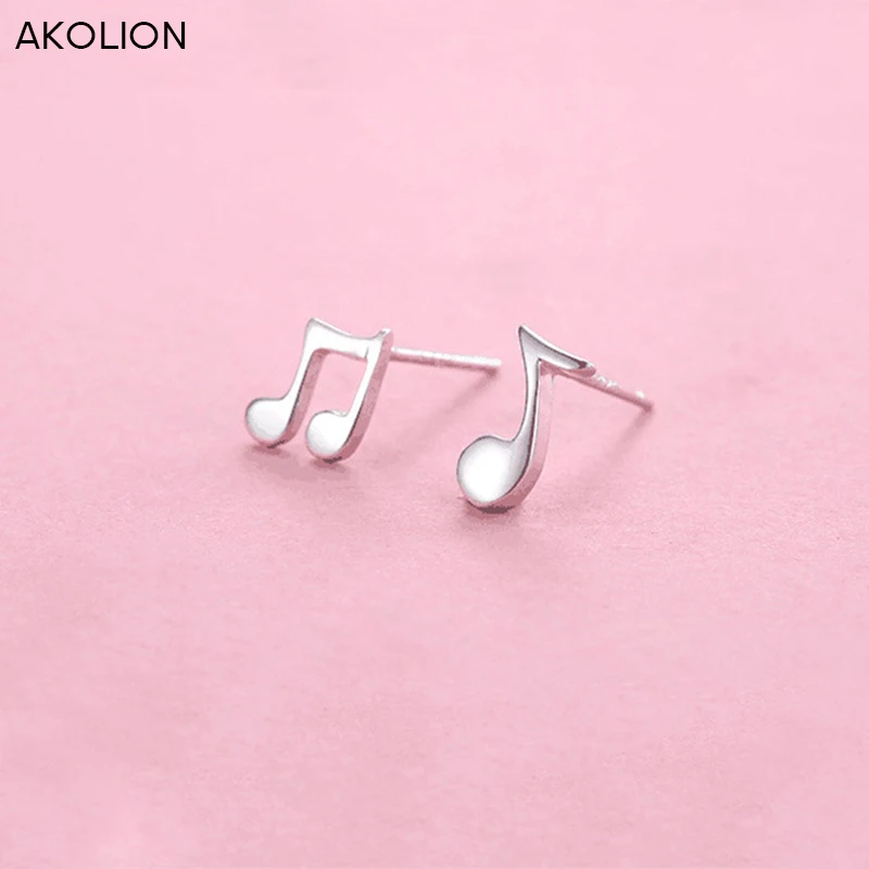 

AKOLION Hot Sell Simple Musical Note Designs Silver Color Earrings Display For Anti Allergy Women Earring Trendy Jewelry Gifts
