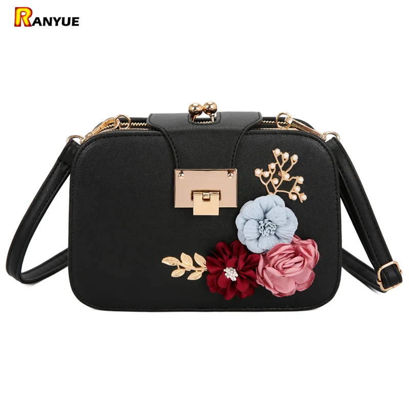 

Spring Pearl Beaded Flower Bag Women Shoulder Bags Metal Lock Square Bag Mini Small Pu Leather Bags Women Handbags Famous Brands