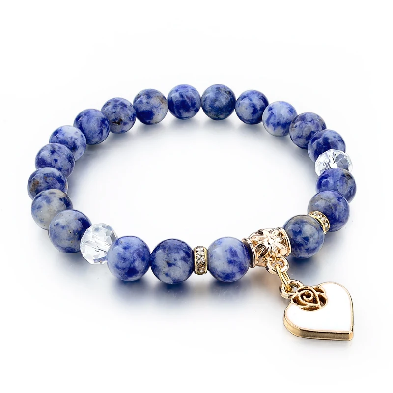 LongWay, браслеты с подвесками в виде сердца, браслет из белого натурального камня для женщин, ювелирные изделия в стиле бохо, подарок, Pulseiras Bijoux SBR150344 - Окраска металла: blue
