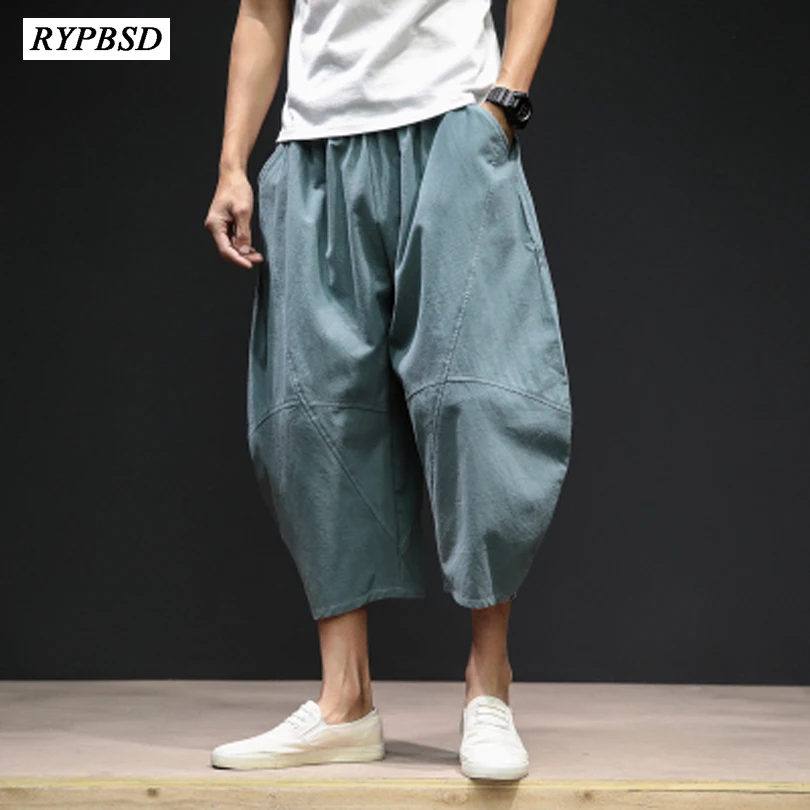 

Japanese Style Summer Cotton Linen Men Pants Loose Large Size Fashion Casual Calf-length Pants Men Harem Pants Men