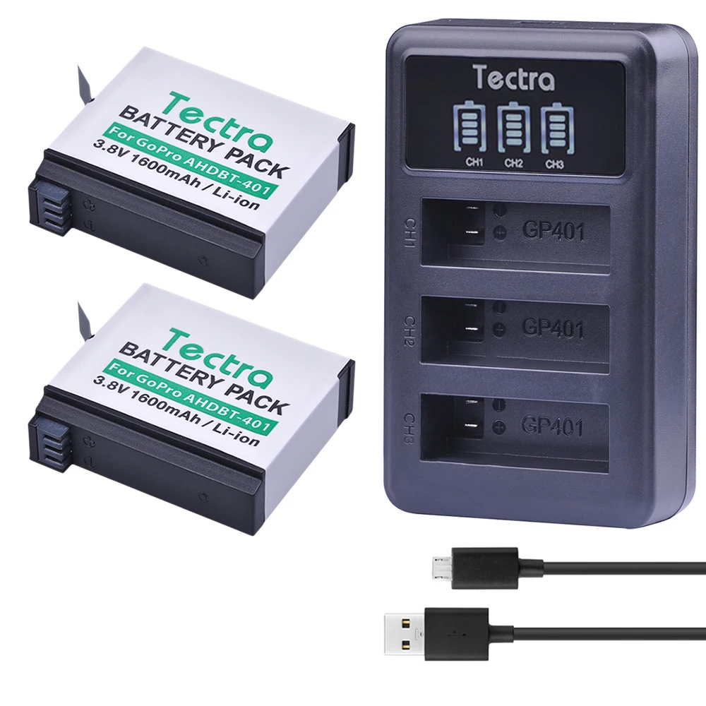 

2PCS AHDBT-401 AHDBT 401 AHDBT401 Battery +LED USB 3-Slot Charger For GoPro Hero 4 Hero4 Sport Action Camera Battery