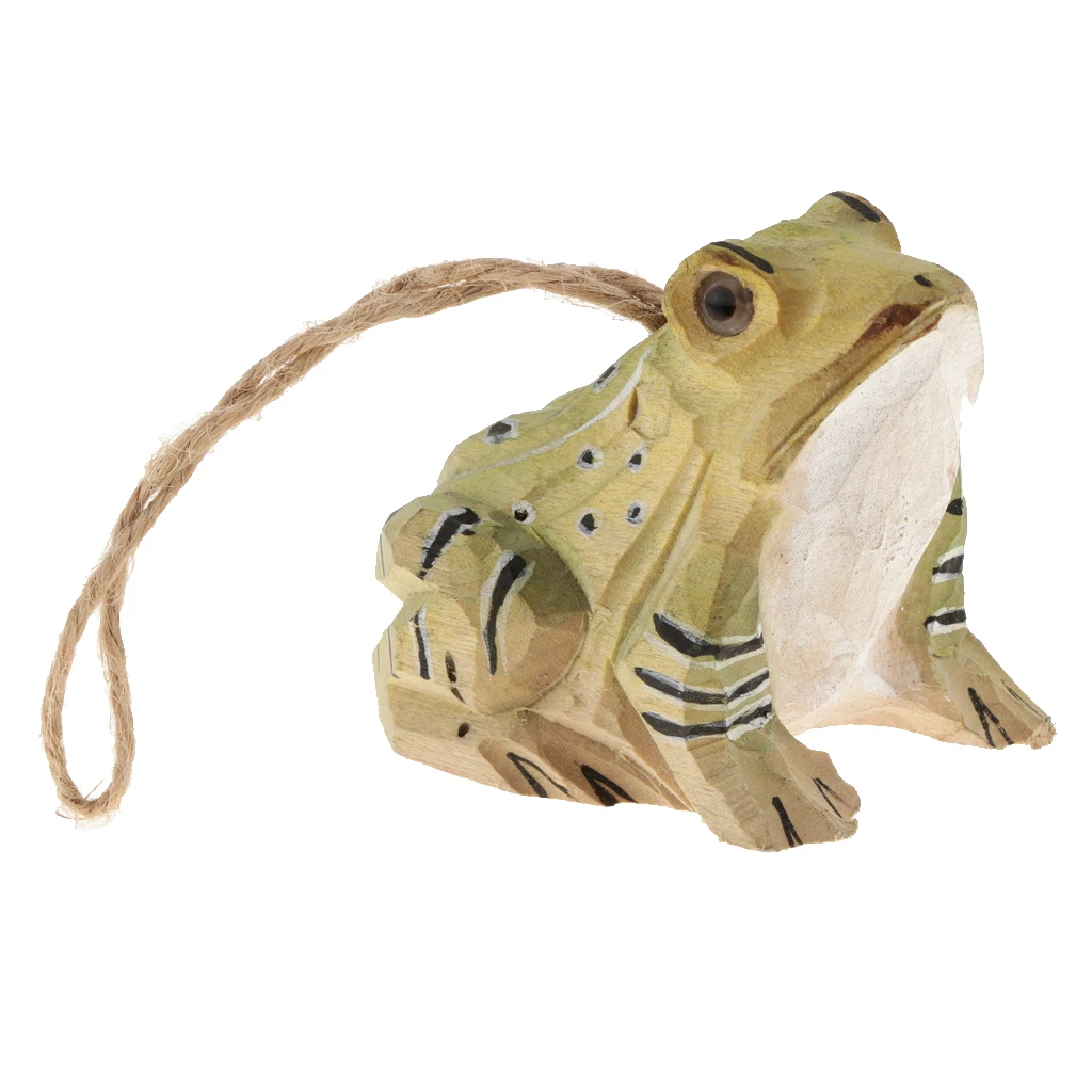 100% Hand Carved Owl & Frog Hanging Animal Statue Figurines Sculpture Wooden Hanging Ornament Home Garden Rustic Decorations