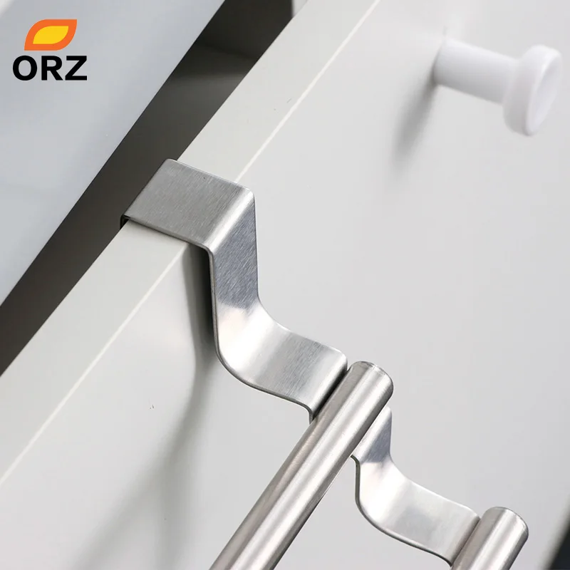 ORZ Kitchen Cabinet Towel Rack Stainless Steel Hook Type Towel Bar Holder Shelves Hanging Over Door Bathroom Storage Hanger