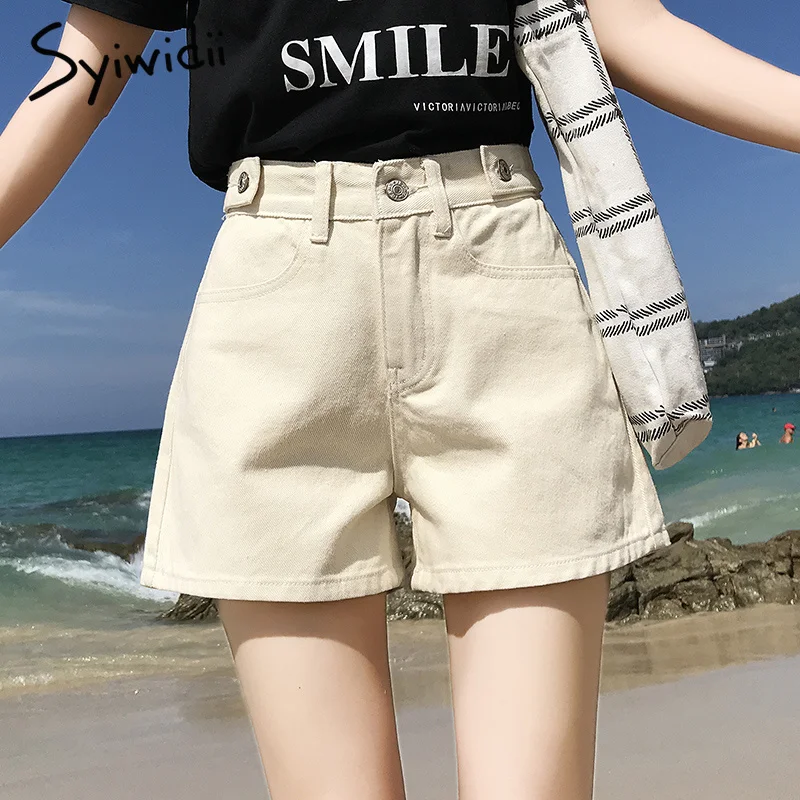 Women’s denim shorts Summer mom jeans high waist shorts Woman 2019 plus size short femme blue gray beige Wide leg shorts jeans