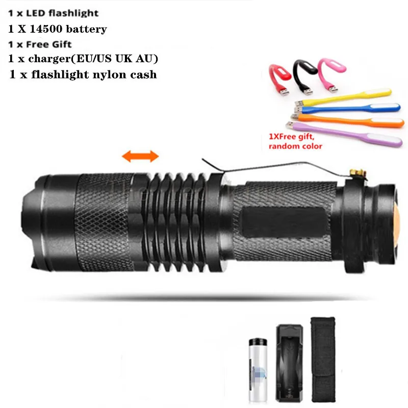 6000 люмен XM-L T6 Q5 светодиодный светильник-вспышка перезаряжаемый Zoomable Linternas фонарь светильник 1*14500 или AA лампа ручной светильник