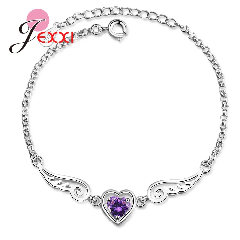 

Angel Wings Charms Bracelet Heart Bracelets For Women Purple Cubic Zircon Jewelry Femme Bileklik Pulseira