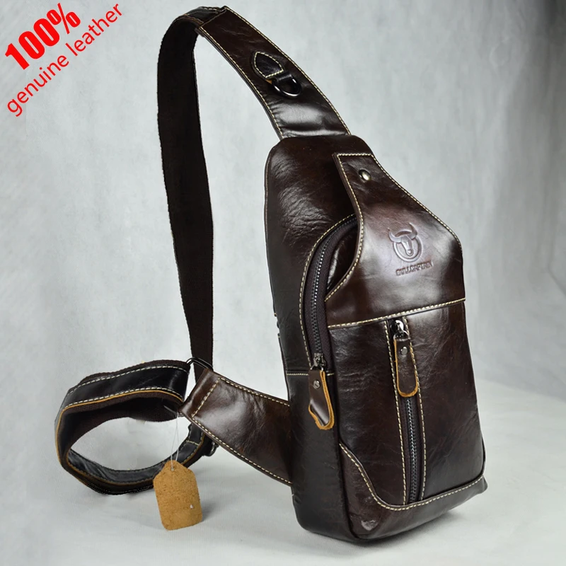 Hot 2016 New brand design fashion black genuine leather bag chest pack men messenger bags vintage shoulder bags bolsa masculina