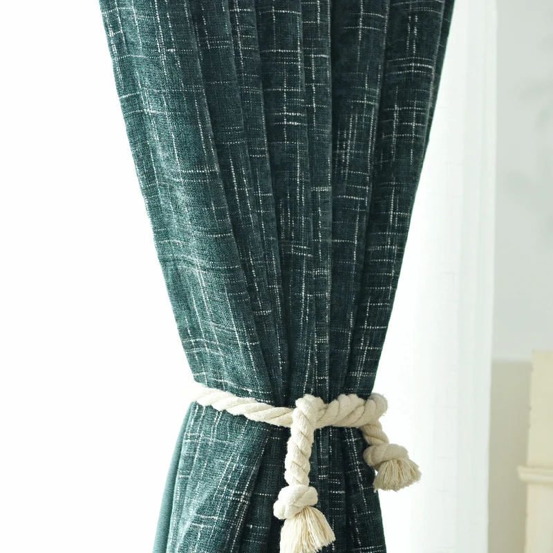 Custom Curtains Simple Modern British Dark Green Chenille Living