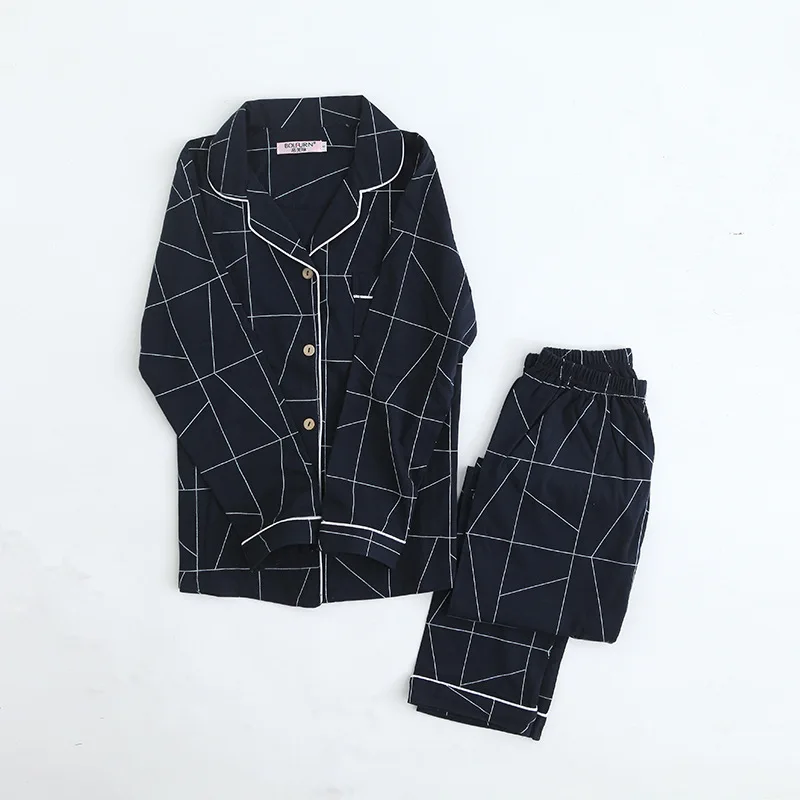 

2018 Autumn&winter New 100% Cotton Gauze Long Sleeve + Trousers Pajamas Set Women Comfortable Striped Long-sleeved Sleepwear Set
