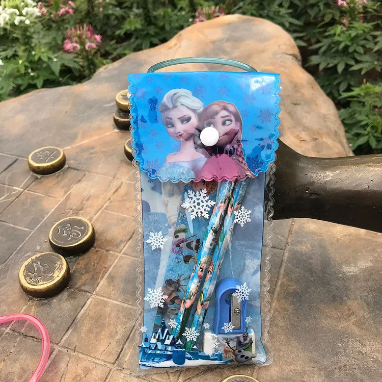 

Disney 6pcs/set Frozen Pencil case+ruler+pencil+eraser+Booklet+Pencil sharpener stationery Children's Day gift School supplies