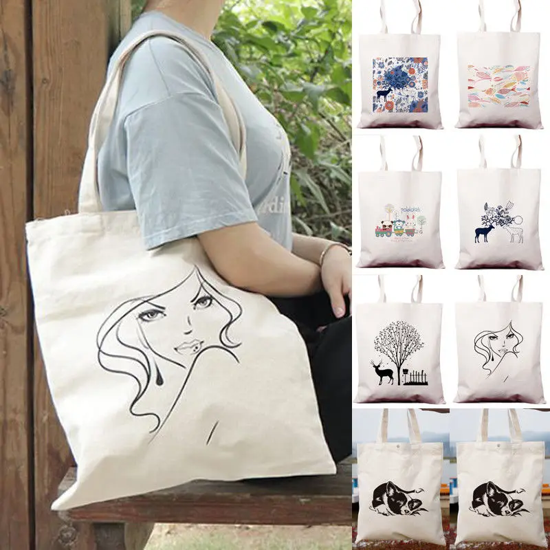 إمرأة قماش زهرة المطبوعة صديقة للبيئة التسوق حقيبة سيدة الكتف حقيبة يد حمل التسوق تخزين حقيبة