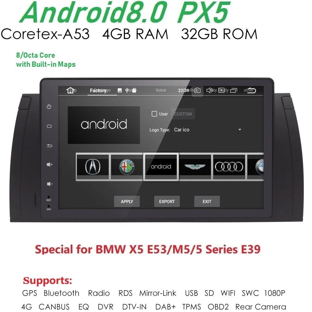 

9''Big Screen 2GB RAM 16GB ROM Android 9.0 Quad 4 Core CAR STEREO for BMW E39 M5 X5 E53+HD 1024X600+DVR/WIFI+DSP+DAB+4G TPMS RDS