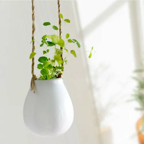 Керамическая белая подвесная корзина для растений цветочный горшок лампа ваза домашний декор+ джутовая веревка Прямая поставка