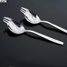 IRONX 1PC Cartoon Stainless Steel Spoon Ice Cream Tea Coffee Teaspoons Salad Spork Tableware Dinnerware 0D