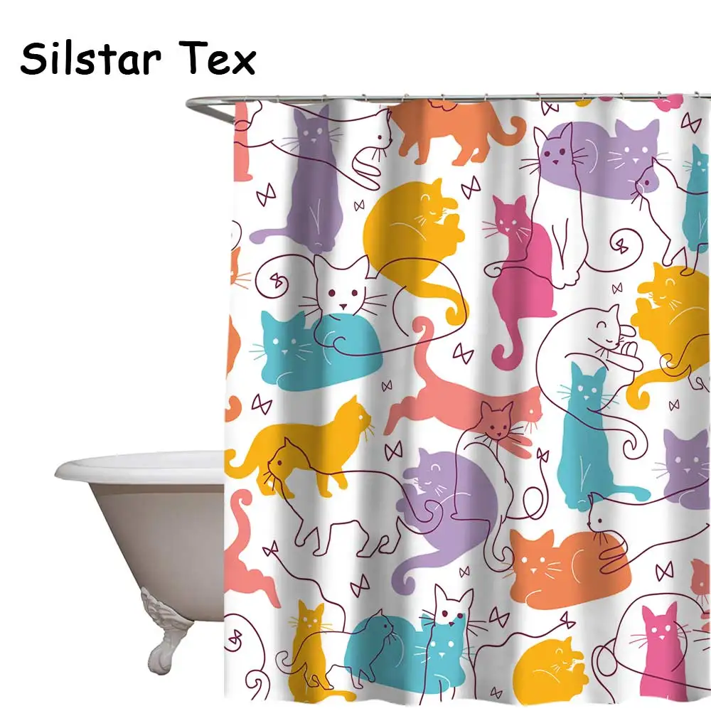 Silstar Tex Lovely Cartoon Cat Shower Curtain Custom Design Eco