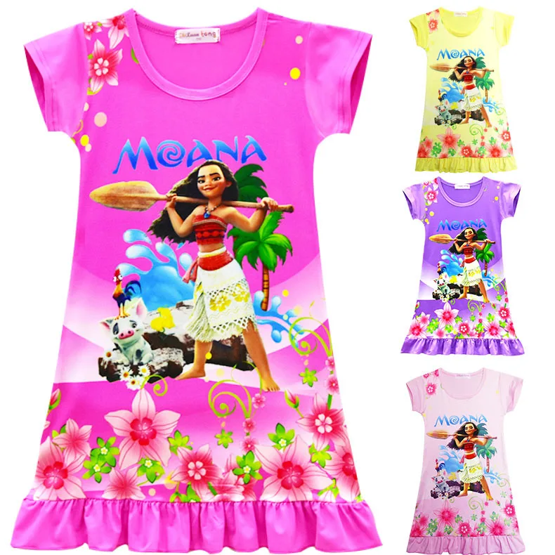 

2018 Summer Girl Dress Cartoon Moana for Girls Clothes Print Baby trolls Pink Princess Party Dress Children Kids Vaiana Clothing