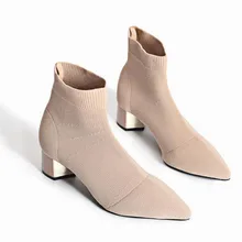Fashion New Autumn Ankle Boots Women Pointed Toe Sock Boots Stretch Fabric High Heels Heeled Shoes Woman Spring aa0529 fashion spring summer women ankle boots pointed toe stretch sock boots woman shoes big size 35 46 thin high heels shoes woman