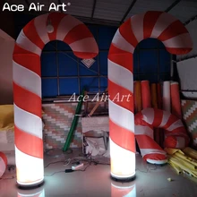 Белые прожекторы надувные рождественские надувные декорации для вечеринки конфеты тростника с белыми светодиодными огнями для праздника