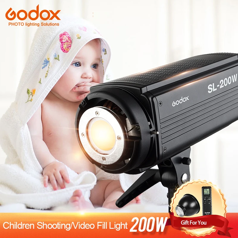 

Godox SL-200W LED Video Light Continuous 200WS Output 5600K White Version LCD Panel Bowens Mount Photography Studio Lighting
