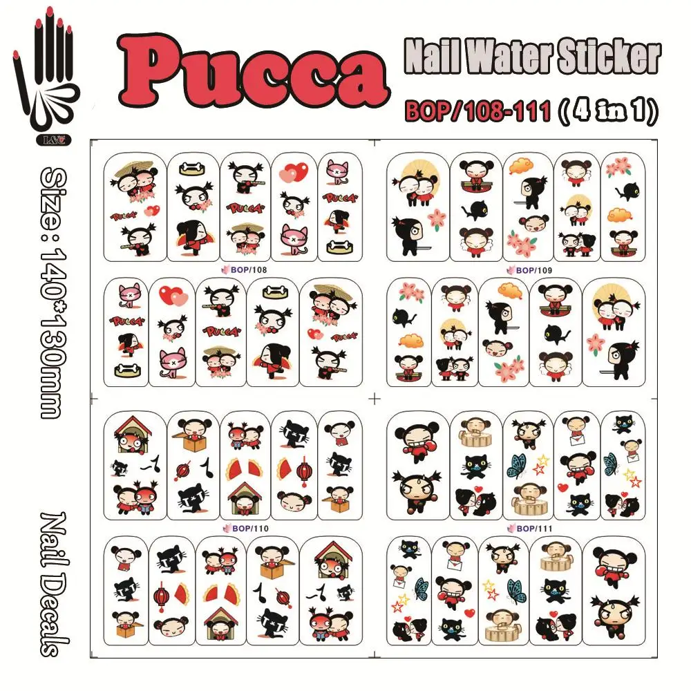 4 Sheets/Lot Nail Water Decal BOP108-111 Doll baby Nail Art Wrap Water Sticker for Art Accessories(4 DESIGNS IN 1)